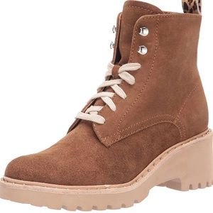 Dolce Vita Hinto Leopard Print Trim Combat & Lace-Up Boots New